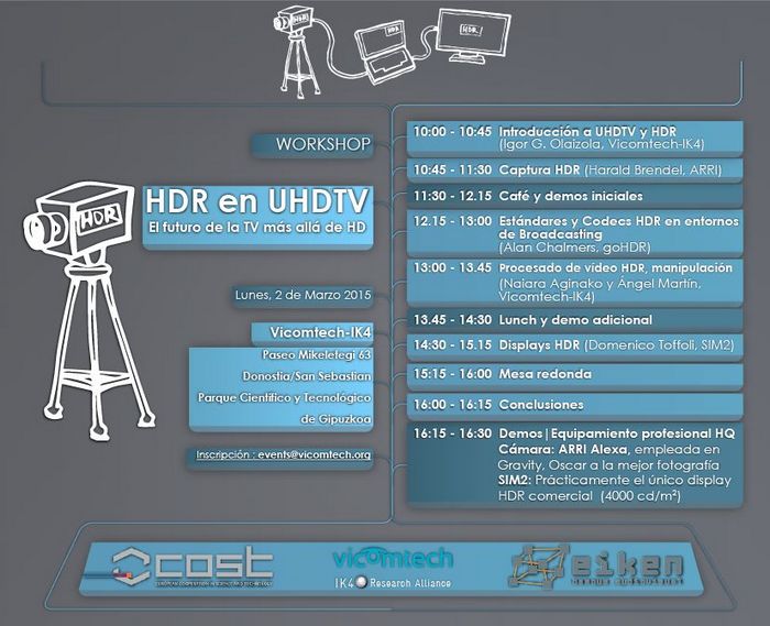 Vicomtech-IK4 organises the Workshop “HDR in UHDTV, the future of TV goes beyond HD”